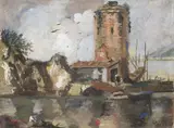 Paesaggio con torre rossa by Filippo de Pisis, 1927, oil on canvas, offered May 2015