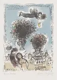 Marc Chagall, Bouquets au ciel bleu, 1984, lithograph a colori