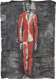 Roberto Barni, Rosso in piedi, 2002, mixed media on cardboard pressato