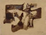 Afro Basaldella, Senza titolo, 1969, mixed media on paper applicata on canvas