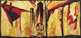 Ugo Nespolo, Metropolis, acrylic on tarsie in legno
