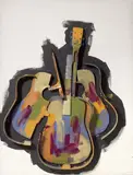 Arman, Senza titolo, 2004, chitarra spezzata and acrylic on canvas tesa on panel