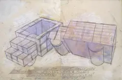 Study for "Soft Collision by Dennis Oppenheim, 1988, mixed media on paper, offered May 2015