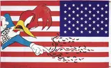 Ronnie Cutrone, This is a free country, 1990, oil and screenprint on stoffa