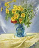 Giuseppe Fraschetti, Vaso blu con fiori, oil on compensato