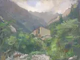 Paesaggio apuano, Malbacco by Pietro Annigoni, oil on canvas board, offered Apr 2015