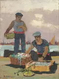 Pescatori by Renato Natali, oil on faesite, offered Apr 2015