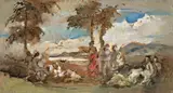 Giuseppe Rivaroli, Paesaggio con figure, oil on panel