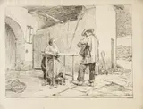 Louis Adan, Scena di vita contadina, charcoal on paper
