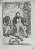 René-Xavier Prinet, Coppia su di una panchina in giardino, charcoal on paper grigia