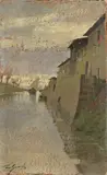 Rientro dei navicelli by Luigi Gioli, oil on cardboard, offered Apr 2015