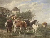 Giuseppe Palizzi, L'abbeverata, oil on canvas