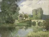 Georges Charles Robin, Paesaggio fluviale, oil on canvas applicata on faesite