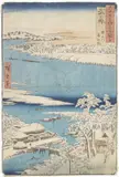 Ando Hiroshige, Fiume Sumida in inverno, Xilografia policroma