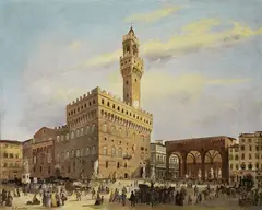 Carlo Canella, Veduta di Piazza della Signoria, oil on canvas