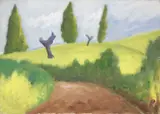 Paesaggio con cipressi by Ottone Rosai, oil on canvas, offered Nov 2014