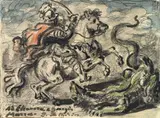 Giorgio de Chirico, San Giorgio e il drago, watercolour and pencil grassa on paper applicata on cardboard