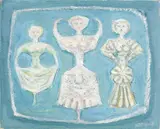 Massimo Campigli, Figure su fondo azzurro, 1968, oil on canvas