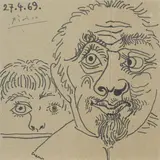 Pablo Picasso, Deux Têtes, 1969, inchiostro on card