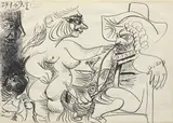 Pablo Picasso, Nu, homme a la pipe et amour, 1969, inchiostro on paper