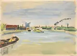 Orfeo Tamburi, Reims - Le port, 1949, watercolour on paper