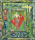 Paesaggio con figura by Mimmo Paladino, 1996, oil on panel in cornice dipinta, offered Nov 2014