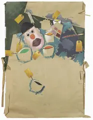 Emilio Tadini, Wake-up, acrylic on paper da pacchi