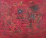 Roberto Crippa, Toteemi, 1956, oil and enamel on panel