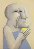Horst Antes, Portrait mit Gelb unterm Kinn, 1973, gouache on paper applicata on canvas
