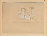 Moses Levy, Tre figure sul mare, puntasecca and watercolour on paper
