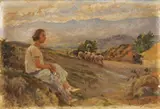 Arturo Calosci, Paesaggio con figura, 1925, oil on panel
