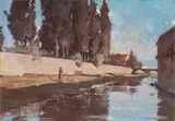 Guido Somelli, Sul fiume, oil on panel