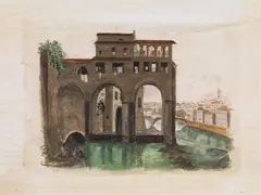 Fabio Borbottoni, Molina di San Niccolò (sullo sfondo il Ponte alle Grazie), watercolour on paper
