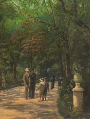 Lionello Balestrieri, Passeggiata nel parco, oil on canvas