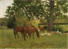 Arthur Lemon, Cavalli al pascolo, oil on canvas