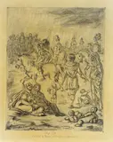Giorgio de Chirico, Cavaliers au travers de telles familles humaines, 1949, inchiostro and charcoal on paper