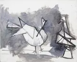 Pablo Picasso, Deux pigeons, 1960, oil on canvas
