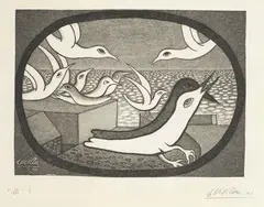 Uccelli a San Rossore by Giuseppe Viviani, 1963, etching on rame, offered May 2014
