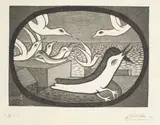 Giuseppe Viviani, Uccelli a San Rossore, 1963, etching on rame