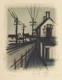 Bernard Buffet, La route du village, lithograph a colori
