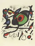 Manifesto per l'esposizione «Sobreteixims i escultures» by Joan Miró, 1972, lithograph a colori, offered May 2014