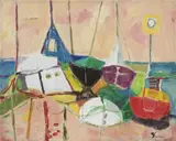 Enrico Paulucci, Barche, oil on canvas