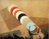 Roberto Crippa, Nascita del sole, 1971, collage on panel