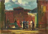 Figure in strada by Renato Natali, oil on panel, offered Apr 2014