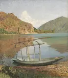 Oreste Albertini, Lago lombardo, oil on canvas