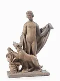 Giorgio Rossi, Nudo femminile panneggiato con cane, 1930, Scultura in terracotta