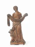 Giorgio Rossi, Figura femminile con ghirlanda e puttino con cartiglio, 1920, Scultura in terracotta
