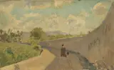 Telemaco Signorini, Strada di campagna con figura, oil on cardboard
