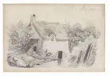 G. Pirroni, Casa nordica con alberi e fiume, pencil on paper mm.