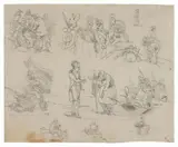 G. Pirroni, Schizzi per illustrazioni di Napoleone e i suoi soldati, pencil on paper mm.